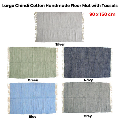 Large Chindi Cotton Handmade Floor Mat with Tassels 90 x 150 cm Blue V442-BZO-FLOORR-LARGECHINDI-BLUE-RE