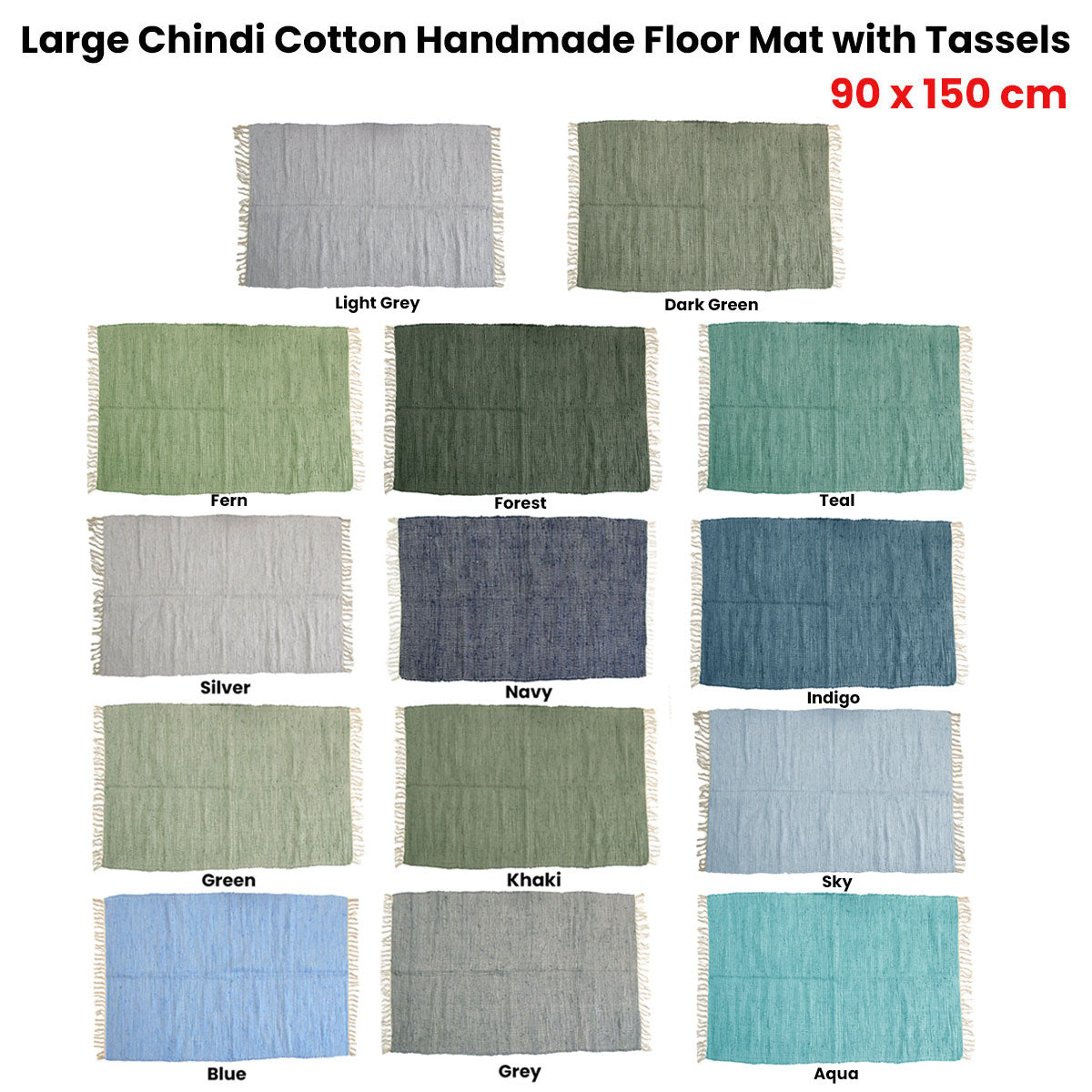 Large Chindi Cotton Handmade Floor Mat with Tassels 90 x 150 cm Light Grey V442-BZO-FLOORR-LARGECHINDI-LIGHTGREY-RE