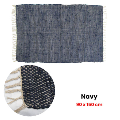 Large Chindi Cotton Handmade Floor Mat with Tassels 90 x 150 cm Navy V442-BZO-FLOORR-LARGECHINDI-NAVY-RE