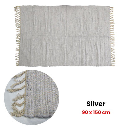 Large Chindi Cotton Handmade Floor Mat with Tassels 90 x 150 cm Silver V442-BZO-FLOORR-LARGECHINDI-SILVER-RE