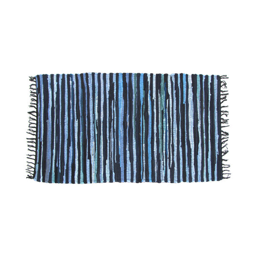 Tonal Chindi Cotton Handmade Floor Mat with Tassels 70 x 120 cm Blue V442-BZO-FLOORR-TONALCHINDI-BLUE-RE
