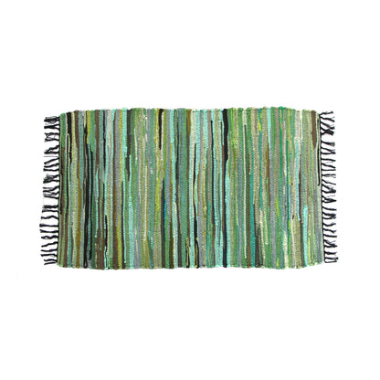 Tonal Chindi Cotton Handmade Floor Mat with Tassels 70 x 120 cm Green V442-BZO-FLOORR-TONALCHINDI-GREEN-RE