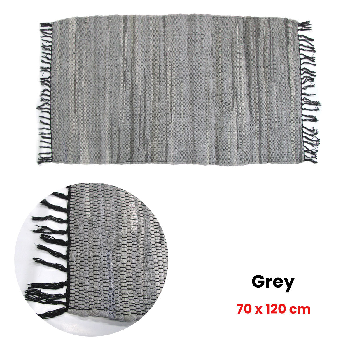 Tonal Chindi Cotton Handmade Floor Mat with Tassels 70 x 120 cm Grey V442-BZO-FLOORR-TONALCHINDI-GREY-RE