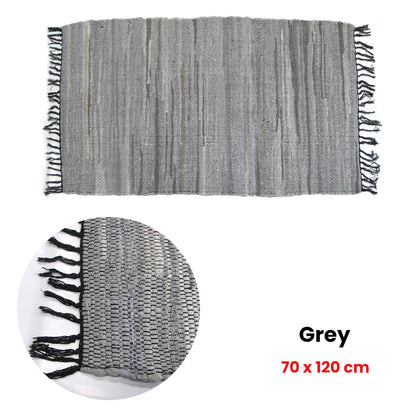 Tonal Chindi Cotton Handmade Floor Mat with Tassels 70 x 120 cm Grey V442-BZO-FLOORR-TONALCHINDI-GREY-RE