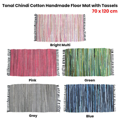 Tonal Chindi Cotton Handmade Floor Mat with Tassels 70 x 120 cm Grey V442-BZO-FLOORR-TONALCHINDI-GREY-RE