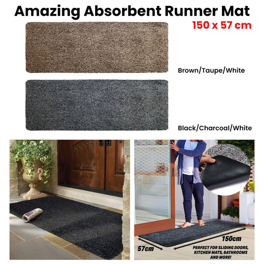 Amazing Absorbent Runner Mat 150 x 57 cm Black/Charcoal/White V442-BZO-MISC-RUNNERMAT-BLACK-RE