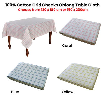 Cotton Grid Checks Oblong Table Cloth Blue 150 x 230cm V442-BZO-TABLEC-GRIDCHECKS230-BLUE-RE