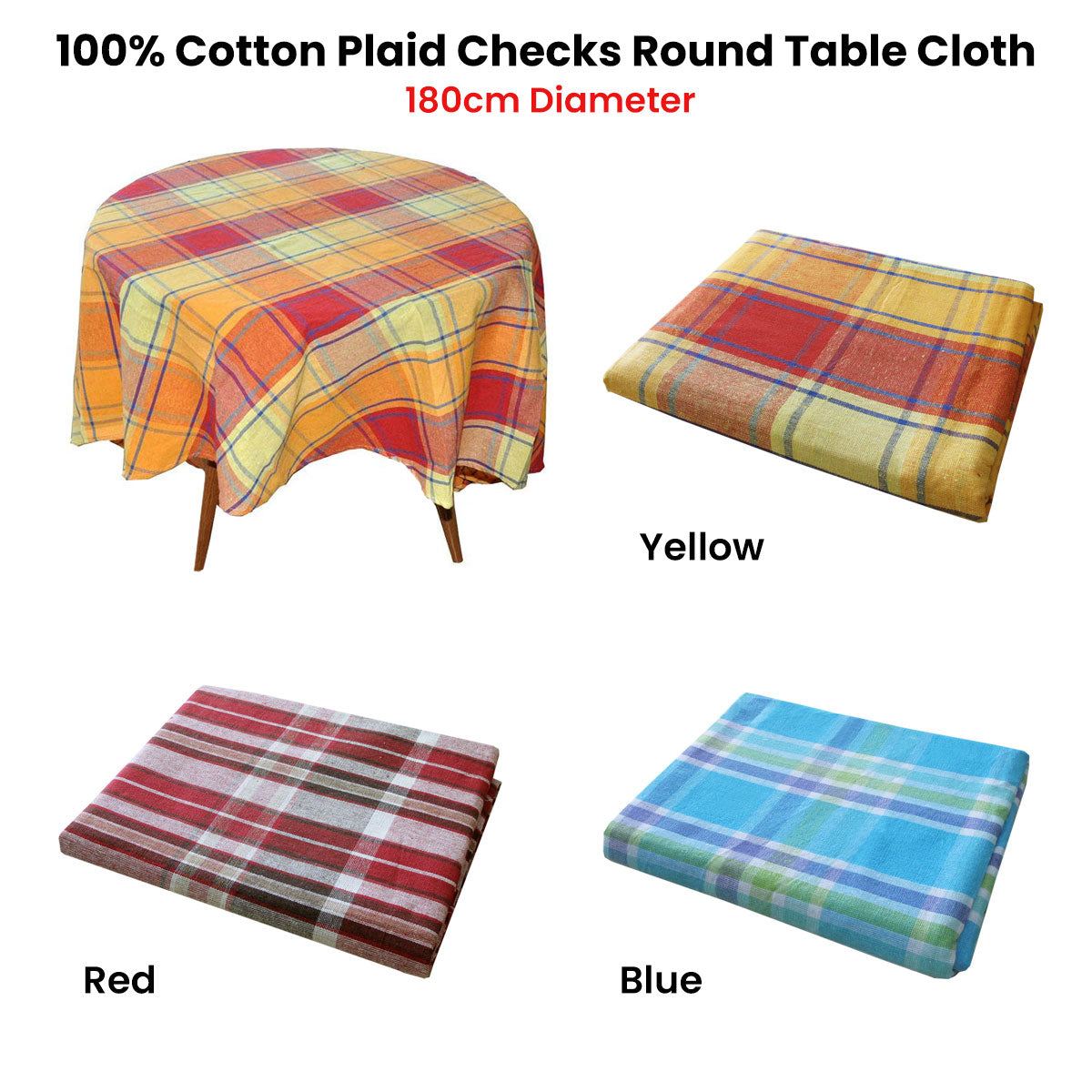 Cotton Plaid Checks Round Table Cloth 180cm Diameter Blue V442-BZO-TABLEC-PLAIDCHECKS180-BLUE-RD