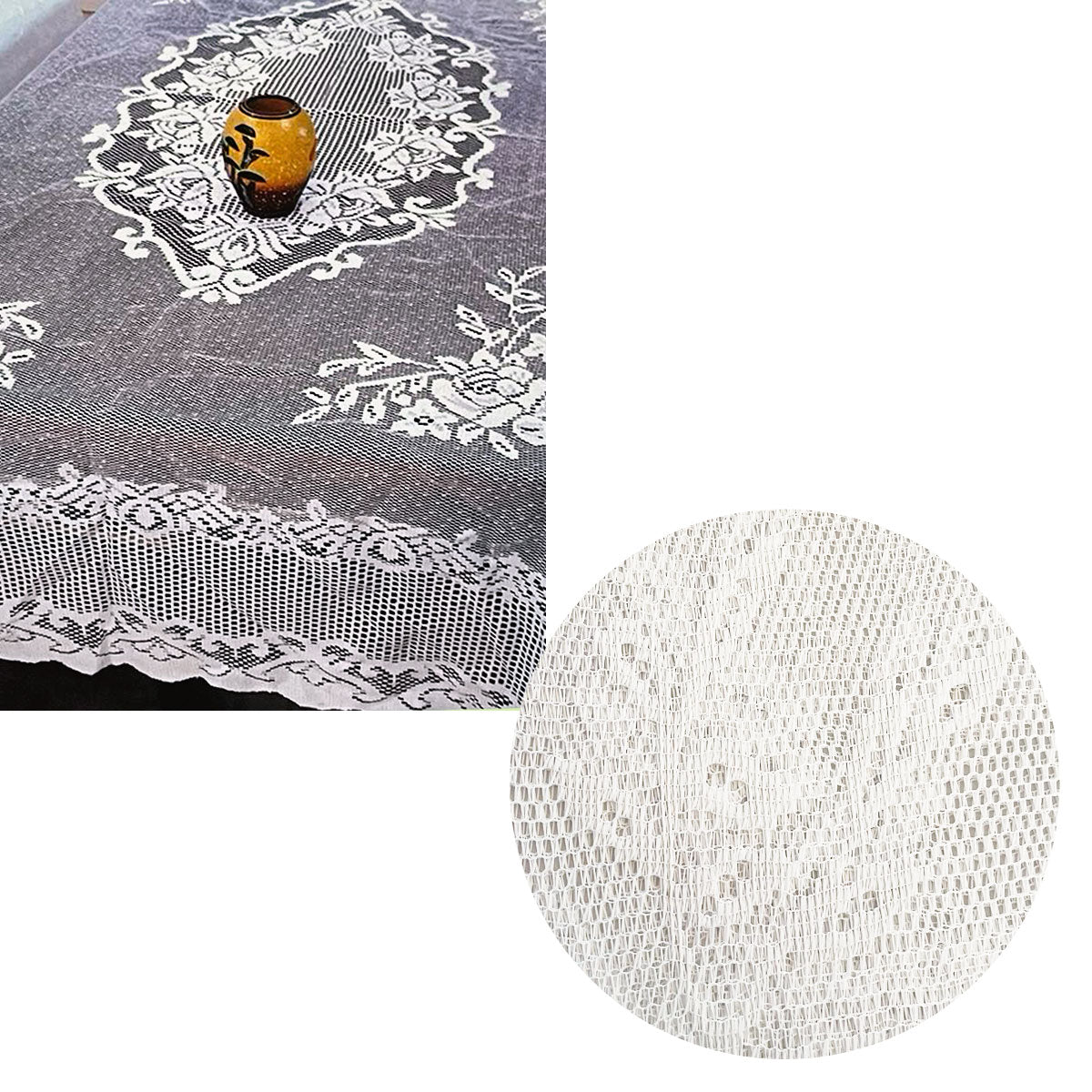 Rosie White Large Deluxue Lace Rectangle Tablecloth 150cm x 230cm 6 to 8 Seaters V442-BZO-TABLEC-ROSIELACE230CM-WHITE-RE