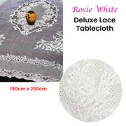 Rosie White Large Deluxue Lace Rectangle Tablecloth 150cm x 230cm 6 to 8 Seaters V442-BZO-TABLEC-ROSIELACE230CM-WHITE-RE