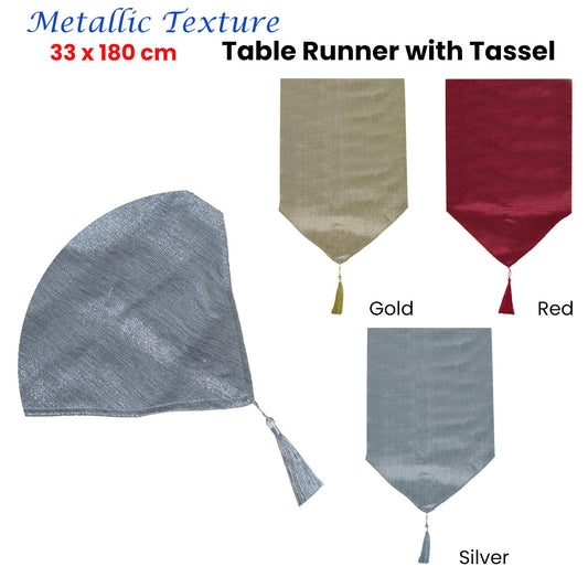 Metallic Texture Table Runner with Tassel 33 x 180 cm Gold V442-BZO-TABLER-METALLIC-GOLD-RE