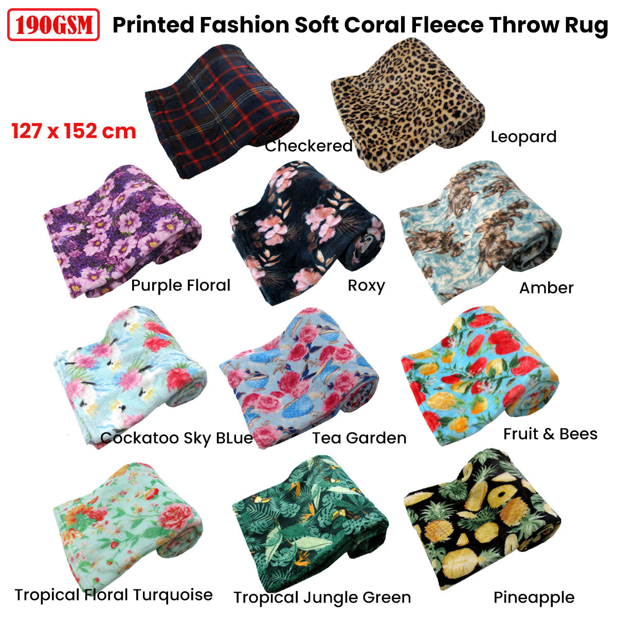 190GSM Fashion Printed Ultra Soft Coral Fleece Throw 127 x 152cm Amber V442-BZO-THROW-CORALAMBER-BLUE-RE