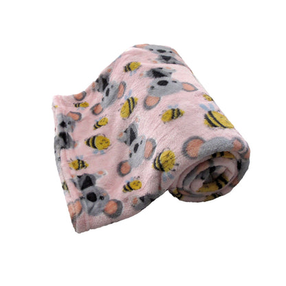 190GSM Girls Cute Ultra Soft Coral Fleece Throw 127 x 152cm Bees & Koalas V442-BZO-THROW-CORALBEESKOALAS-PINK-RE