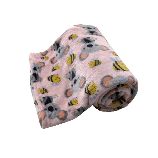 190GSM Girls Cute Ultra Soft Coral Fleece Throw 127 x 152cm Bees & Koalas V442-BZO-THROW-CORALBEESKOALAS-PINK-RE