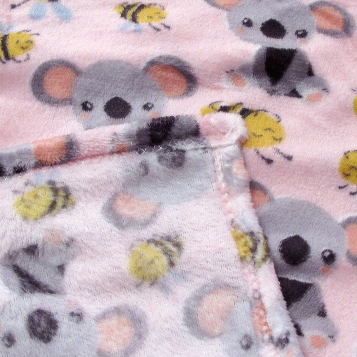 190GSM Girls Cute Ultra Soft Coral Fleece Throw 127 x 152cm Bees & Koalas V442-BZO-THROW-CORALBEESKOALAS-PINK-RE