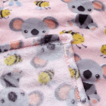 190GSM Girls Cute Ultra Soft Coral Fleece Throw 127 x 152cm Bees & Koalas V442-BZO-THROW-CORALBEESKOALAS-PINK-RE