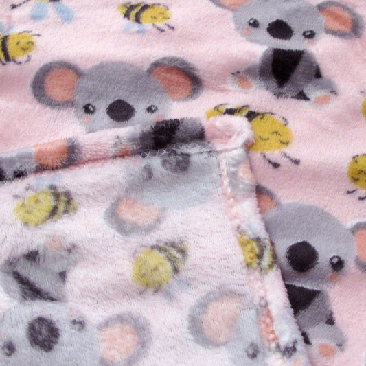 190GSM Girls Cute Ultra Soft Coral Fleece Throw 127 x 152cm Bees & Koalas V442-BZO-THROW-CORALBEESKOALAS-PINK-RE