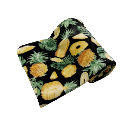 190GSM Fashion Printed Ultra Soft Coral Fleece Throw 127 x 152cm Pineapple V442-BZO-THROW-CORALPINEAPPLE-BLACK-RE