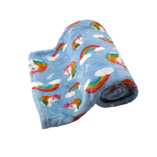 190GSM Girls Cute Ultra Soft Coral Fleece Throw 127 x 152cm Rainbow Unicorns V442-BZO-THROW-CORALRAINBOWUNICORNS-BLUE-RE