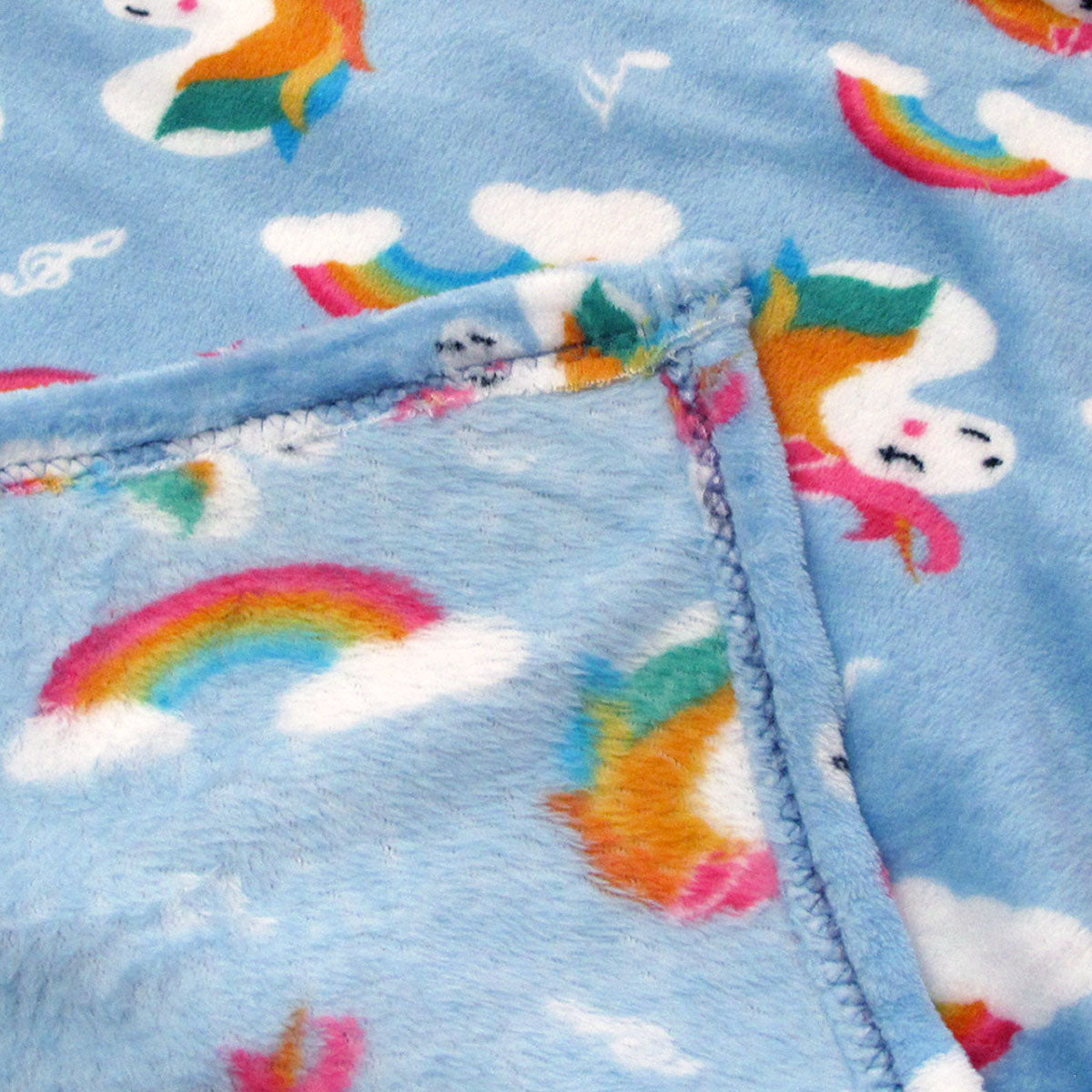 190GSM Girls Cute Ultra Soft Coral Fleece Throw 127 x 152cm Rainbow Unicorns V442-BZO-THROW-CORALRAINBOWUNICORNS-BLUE-RE