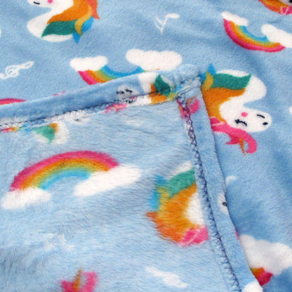 190GSM Girls Cute Ultra Soft Coral Fleece Throw 127 x 152cm Rainbow Unicorns V442-BZO-THROW-CORALRAINBOWUNICORNS-BLUE-RE
