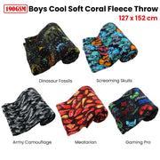 190GSM Boys Cool Ultra Soft Coral Fleece Throw 127 x 152cm Screaming Skulls V442-BZO-THROW-CORALSCREAMINGSKULLS-MULTI-RE