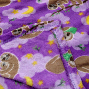 190GSM Girls Cute Ultra Soft Coral Fleece Throw 127 x 152cm Sleeping Sloths V442-BZO-THROW-CORALSLEEPINGSLOTHS-PURPLE-RE