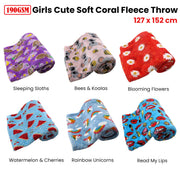 190GSM Girls Cute Ultra Soft Coral Fleece Throw 127 x 152cm Sleeping Sloths V442-BZO-THROW-CORALSLEEPINGSLOTHS-PURPLE-RE
