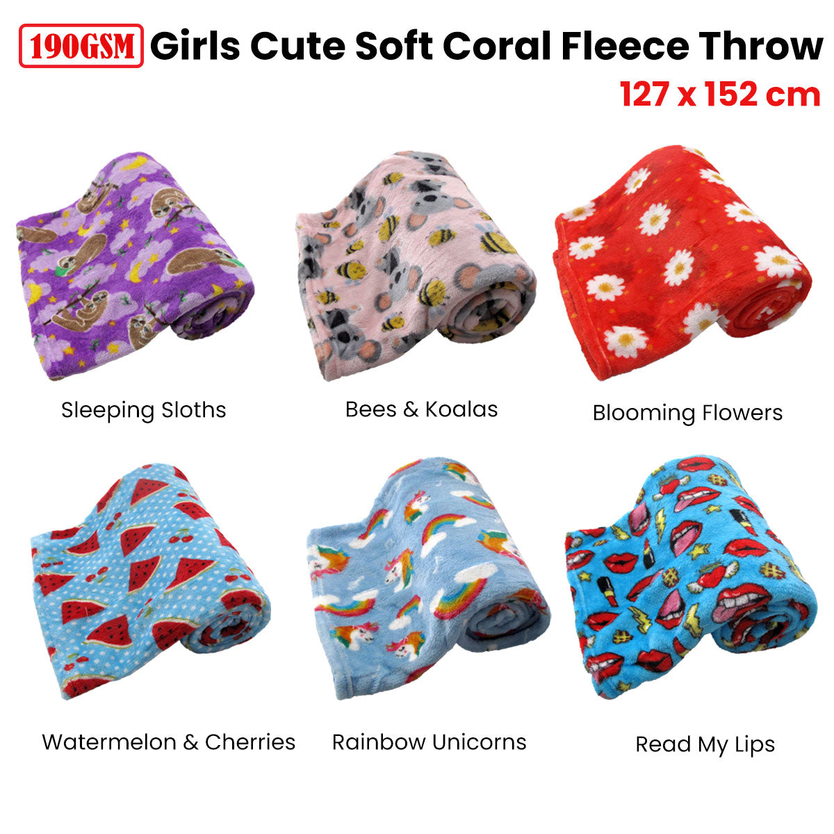 190GSM Girls Cute Ultra Soft Coral Fleece Throw 127 x 152cm Sleeping Sloths V442-BZO-THROW-CORALSLEEPINGSLOTHS-PURPLE-RE