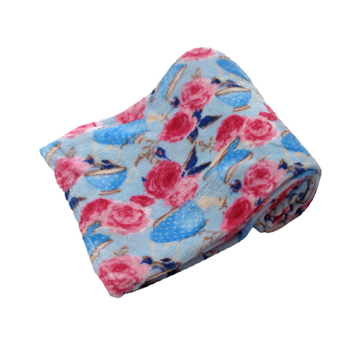 190GSM Fashion Printed Ultra Soft Coral Fleece Throw 127 x 152cm Tea Garden V442-BZO-THROW-CORALTEAGARDEN-BLUE-RE