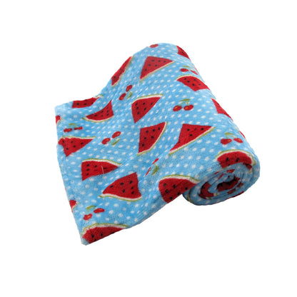 190GSM Girls Cute Ultra Soft Coral Fleece Throw 127 x 152cm Watermelon & Cherries V442-BZO-THROW-CORALWATERMELONCHERRIES-BLUE-RE