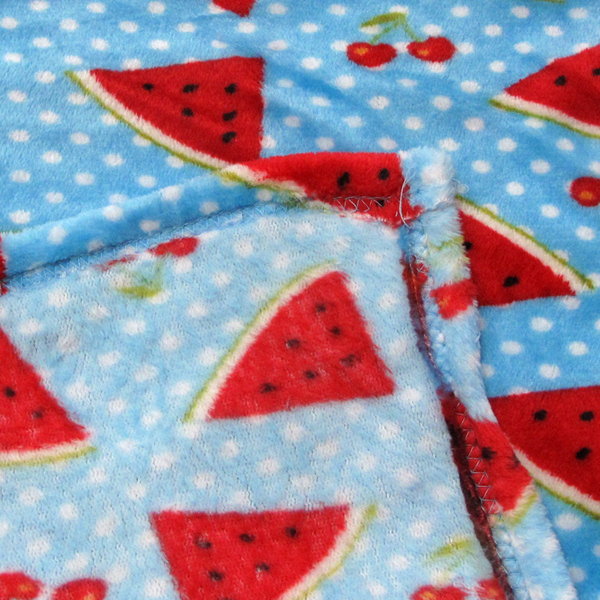 190GSM Girls Cute Ultra Soft Coral Fleece Throw 127 x 152cm Watermelon & Cherries V442-BZO-THROW-CORALWATERMELONCHERRIES-BLUE-RE