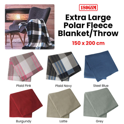 180GSM Extra Large Polar Fleece Throw Blanket 150 x 200cm Plaid Pink V442-BZO-THROW-PLAIDPOLAR-PINK-RE
