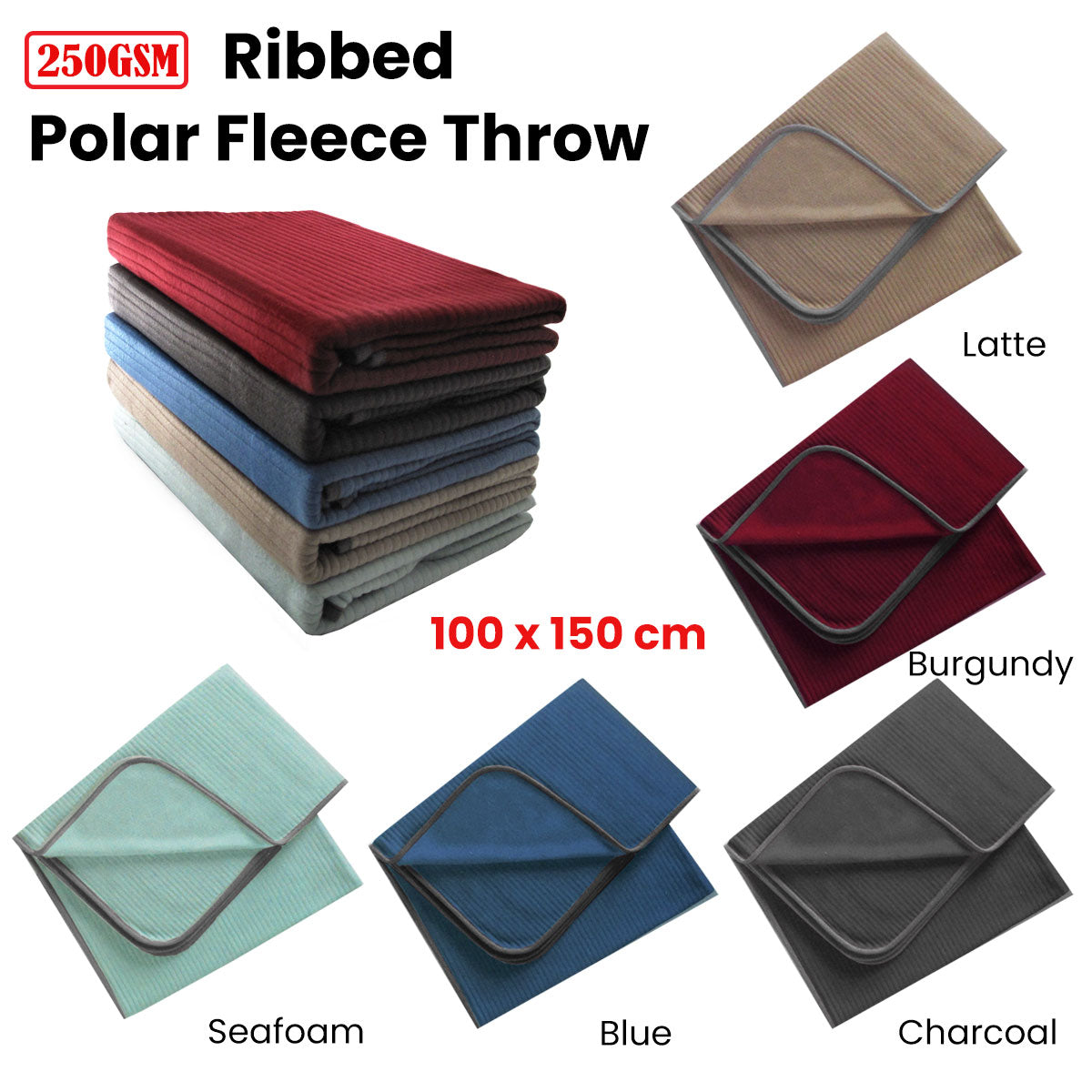 250GSM Ribbed Polar Fleece Throw 100 x 150cm Seafoam V442-BZO-THROW-RIBBEDPOLAR-SEAFOAM-RE