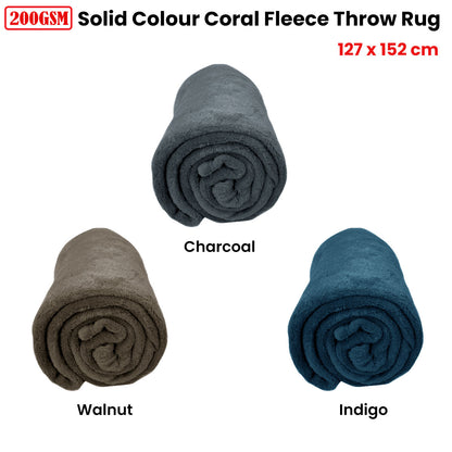 Solid Colour Soft Coral Fleece Throw Rug 127 x 152 cm Charcoal V442-BZO-THROW-SOLIDCORALFLEECE-CHARCOAL-RE