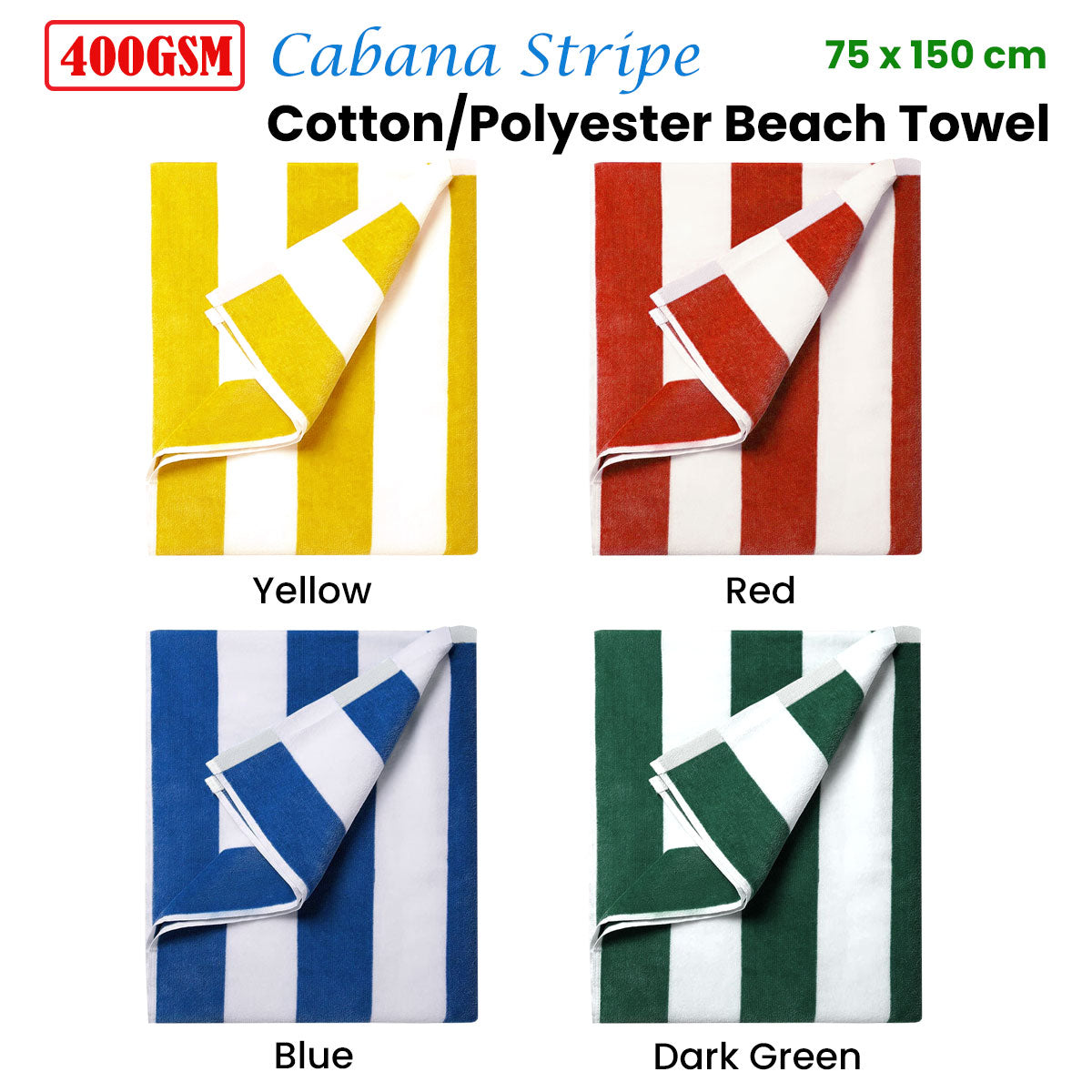 400GSM Cabana Stripe Cotton Polyester Beach Towel Blue V442-BZO-TOWEL-CABANA-BLUE-RE
