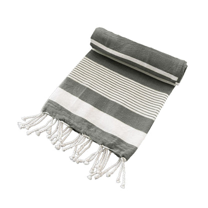 Cotton Rich Large Turkish Beach Towel with Tassels 80cm x 155cm Black V442-BZO-TOWEL-TURKISH-BLACK-RE