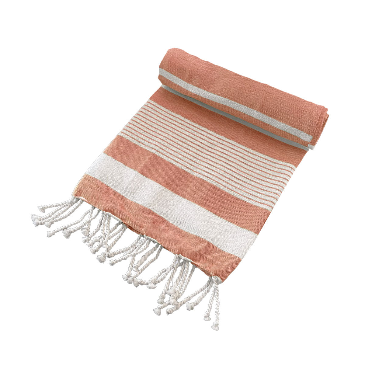 Cotton Rich Large Turkish Beach Towel with Tassels 80cm x 155cm Coral V442-BZO-TOWEL-TURKISH-CORAL-RE