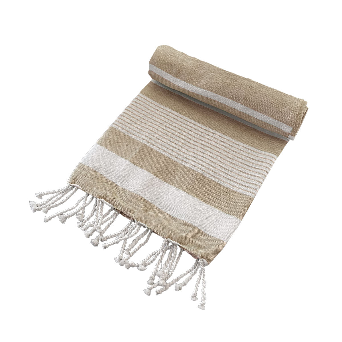 Cotton Rich Large Turkish Beach Towel with Tassels 80cm x 155cm Taupe V442-BZO-TOWEL-TURKISH-TAUPE-RE