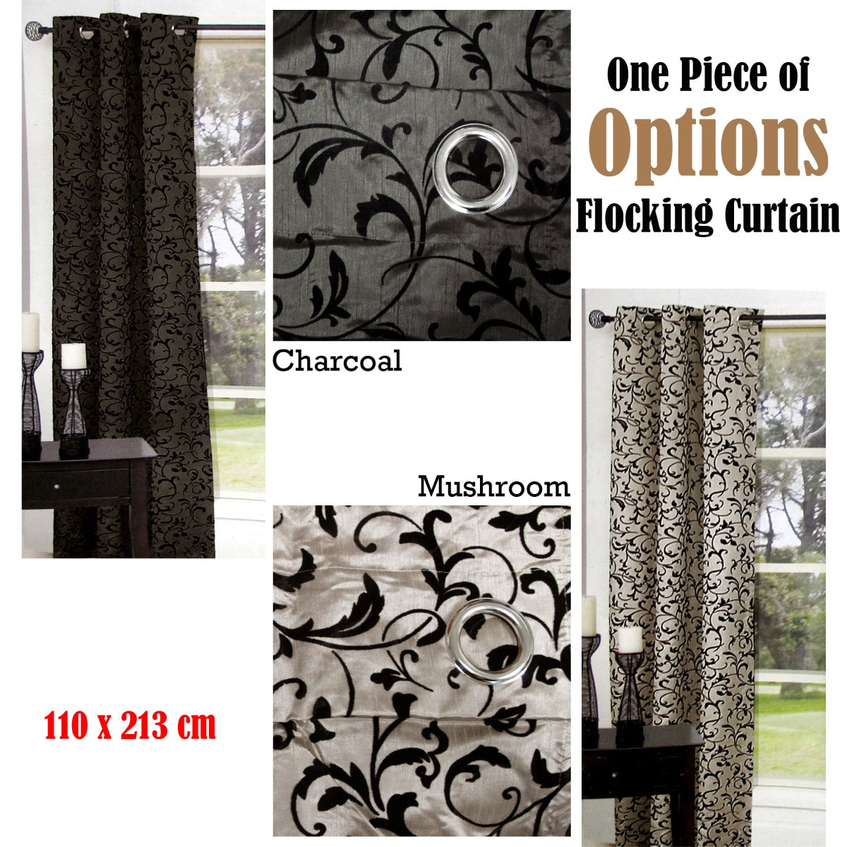 One Piece of Options Flocking Unlined Curtain 110 x 213 cm Charcoal V442-CAP-CURTAIN-OPTIONSFLOCKING-CHARCOAL-RE