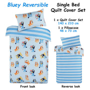 Bluey Bingo Reversible Striped Licensed Quilt Cover Set Single V442-CAP-QUILTCS-BLUEY8377-BLUE-SB