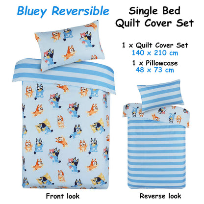 Bluey Bingo Reversible Striped Licensed Quilt Cover Set Single V442-CAP-QUILTCS-BLUEY8377-BLUE-SB