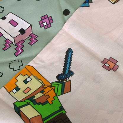 MOJANG Minecraft Reversible Cotton Boys Girls Quilt Cover Set Double V442-CAP-QUILTCS-MINECRAFT-PINKGREY-DS