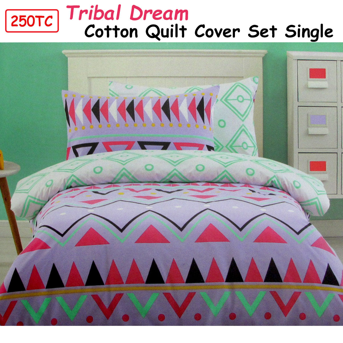 250TC Tribal Dream 100% Cotton Quilt Cover Set Single V442-CAP-QUILTCS-TRIBALDREAM-LILAC-SB