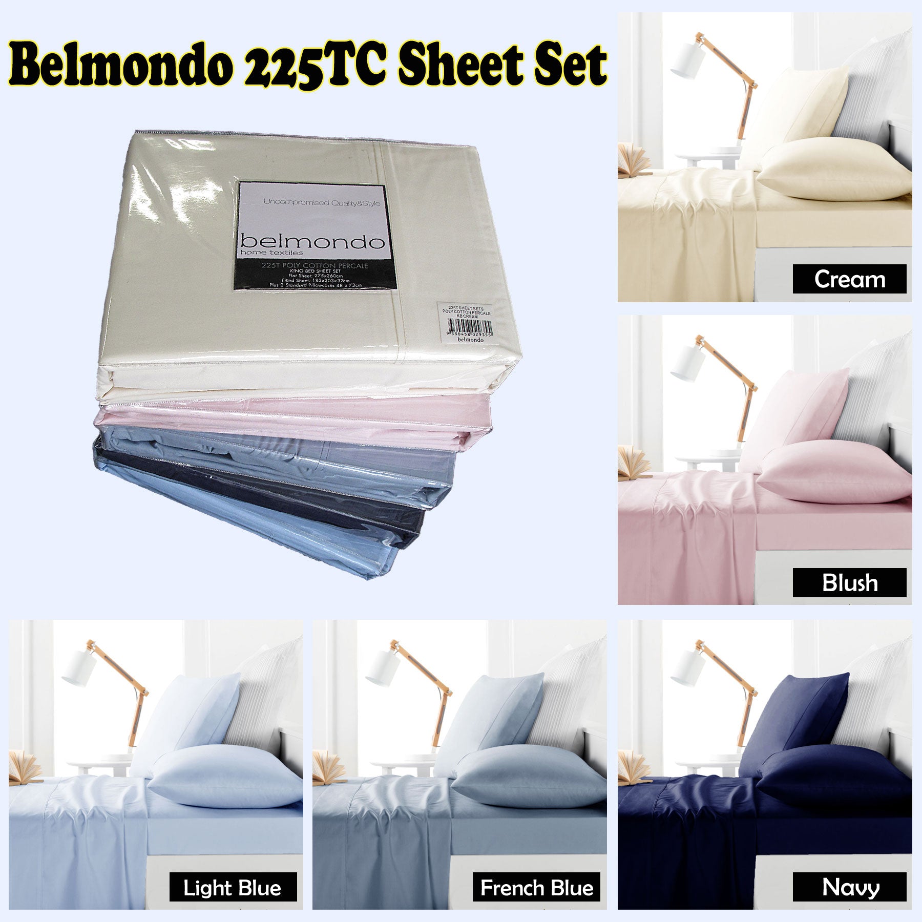 Belmondo 225TC Sheet Set CREAM - King V442-CAP-SHEETS-225TC-CREAM-KI