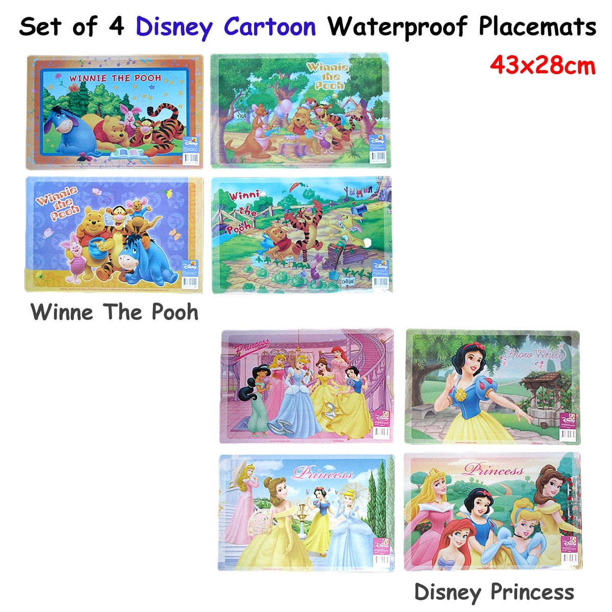 Disney Set of 4 Disney Cartoon Waterproof Placemats Winnie The Pooh V442-CAP-TABLEPLACEMAT-WINNIETHEPOOH-MULTI-RE