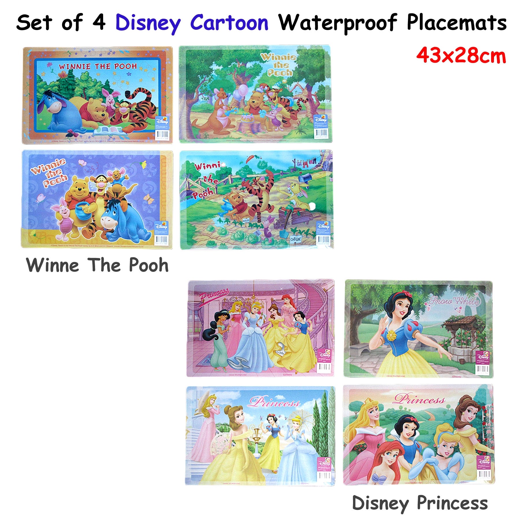 Disney Set of 4 Disney Cartoon Waterproof Placemats Winnie The Pooh V442-CAP-TABLEPLACEMAT-WINNIETHEPOOH-MULTI-RE
