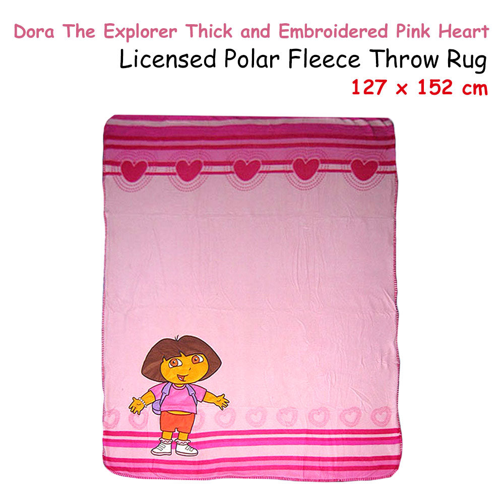Caprice Polar Fleece Throw Rug Dora Explorer Thick and Embroidered Pink Heart 127 x 152 cm V442-CAP-THROW-DORAHEART-PINK-RE