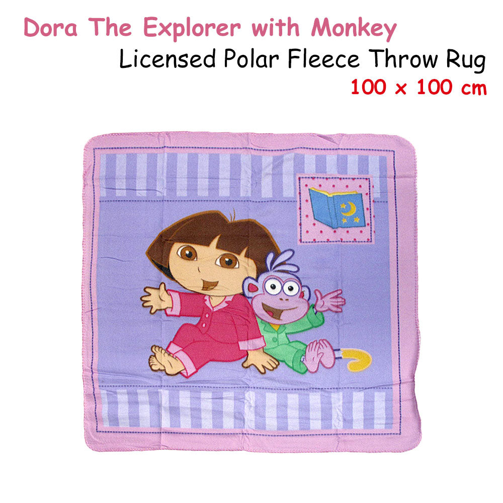 Caprice Polar Fleece Throw Rug Dora Explorer with Monkey 100 x 100 cm V442-CAP-THROW-DORAWITHMONKEY-RED-SQ