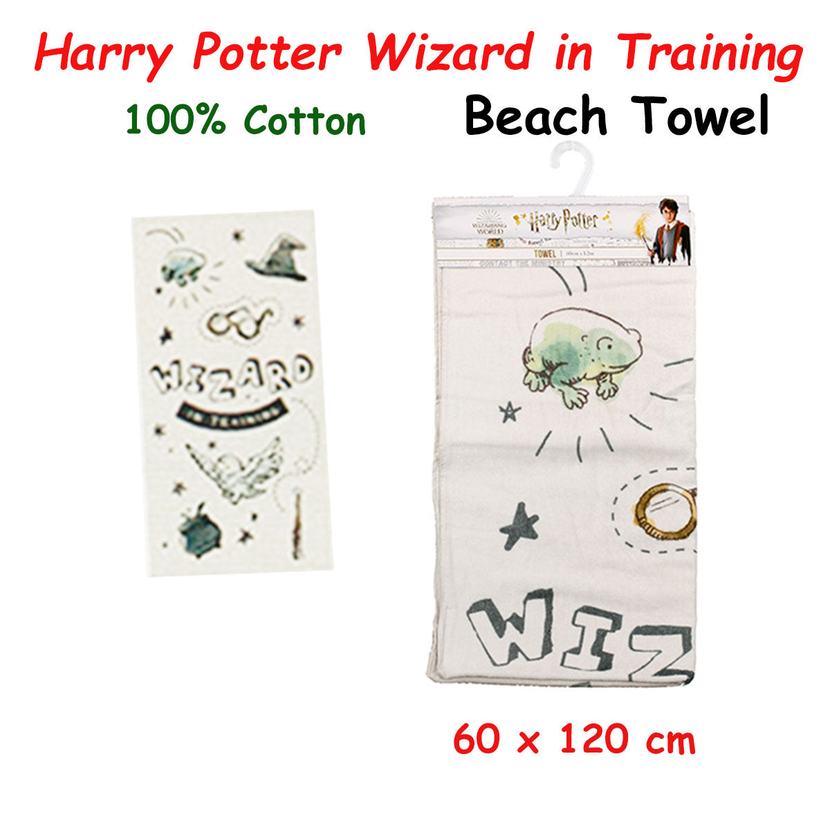 Caprice Harry Potter Wizard in Training Cotton Beach Licensed Towel 60 x 120 cm V442-CAP-TOWEL-BEACHHARRYPOTTER6064-BLUE-RE